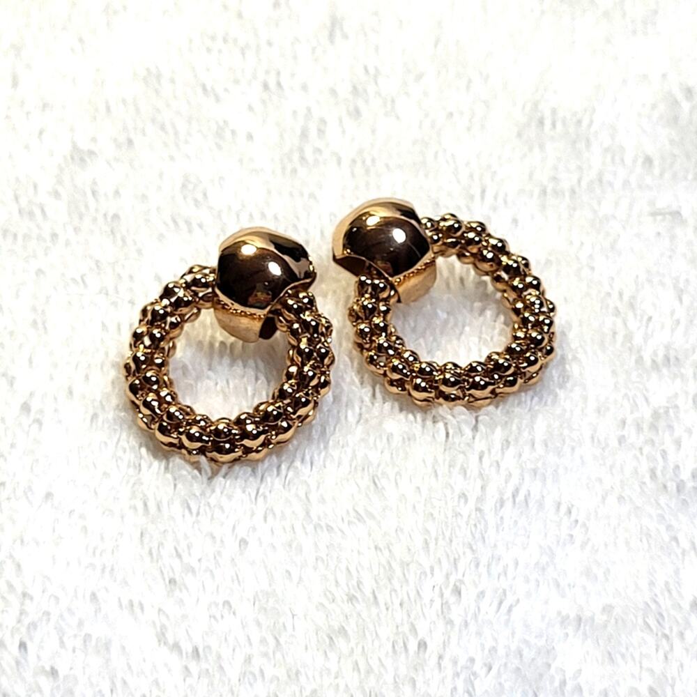 90s Revival Beaded Gold Circle Earrings - Door Knocker Style - Picture 4 of 7